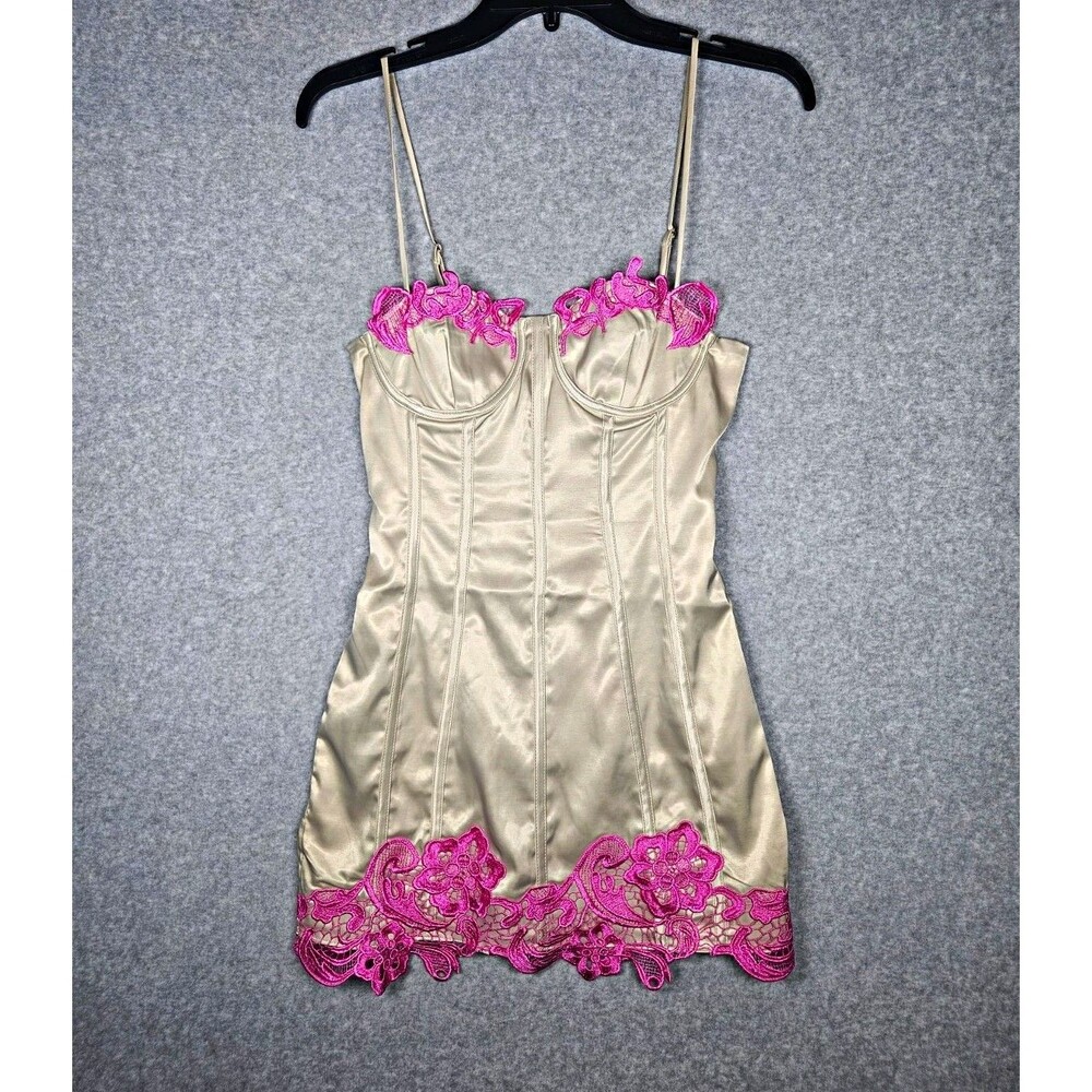Meshki Tatiana Lace Corset Satin Mini Dress Champagne Pink XS Coquette Y2k Fairy